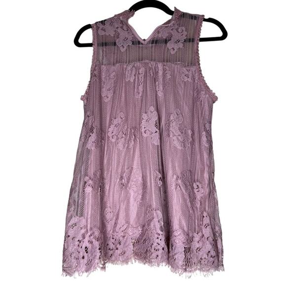 Paper Tee Women's Size Large Sleeveless Top Blouse Lace Lavender Lace 95% Polyam - Picture 2 of 8